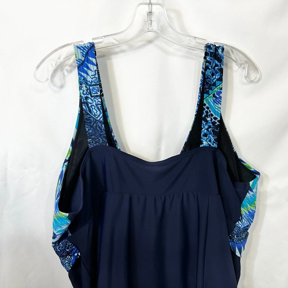 Malibu‎ Dream Girl Plus Size 24W Swim Dress Navy Blue One Piece Modest Suit 1021